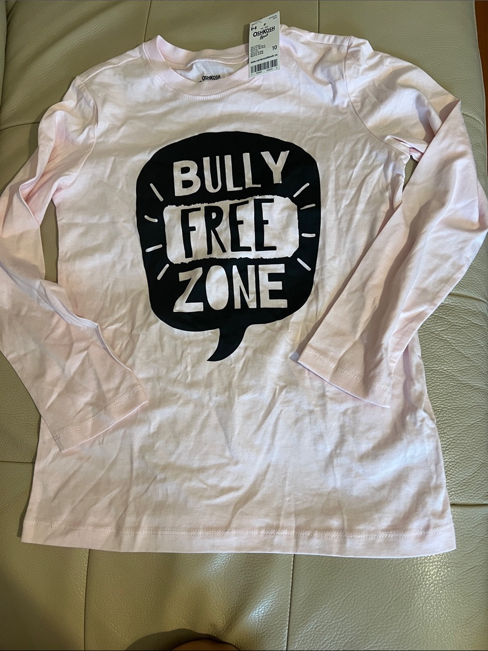 OshKosh Light Pink "Bully Free Zone" Long-Sleeve Tee for Kids